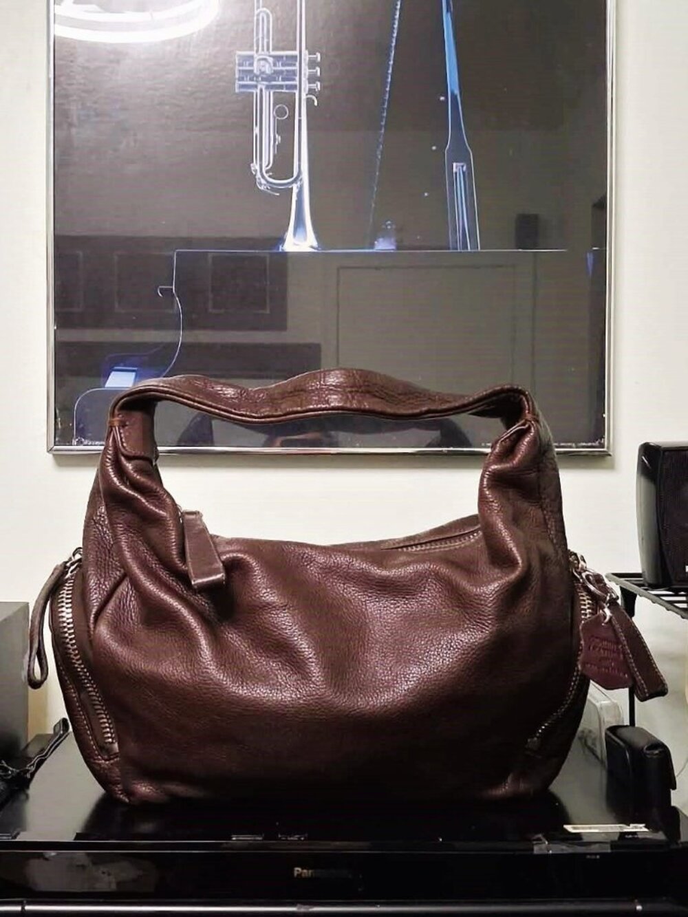 Roots Canada Brown Thick Pebbled Leather Hobo Shoulder Bag Slouchy Zippers